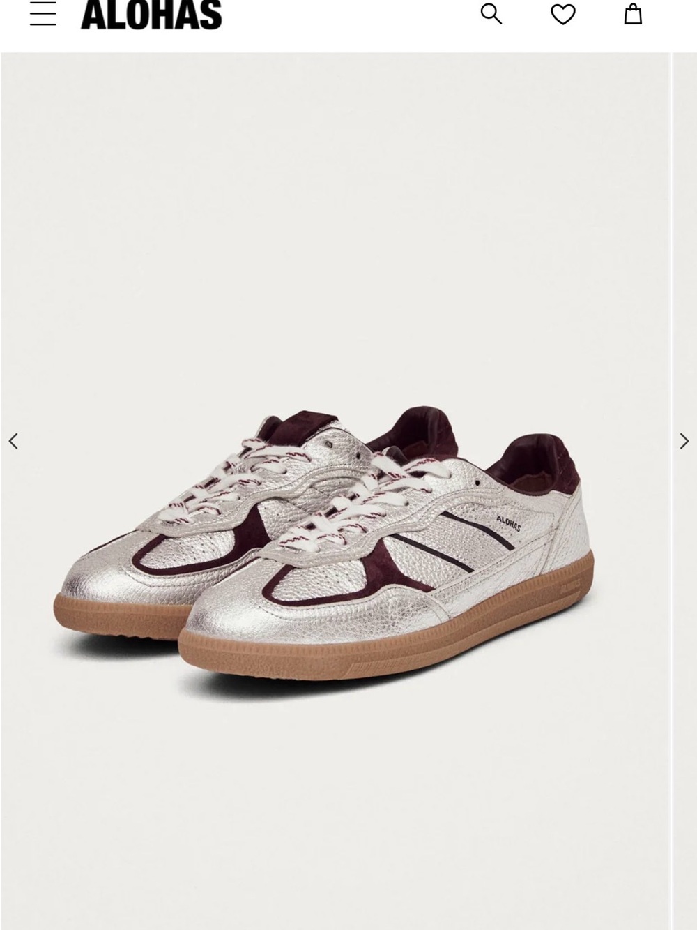 New ALOHAS TB.490 Rife Grain Silver & Burgundy Leather Sneakers size 7-7.5